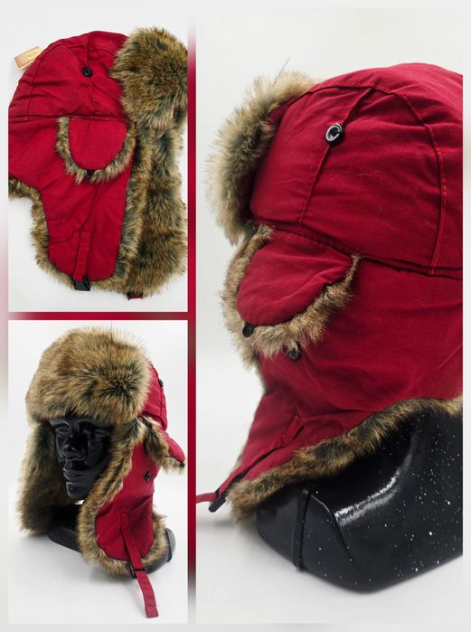 Czapka uszatka Czerwona Matrix z futerkiem