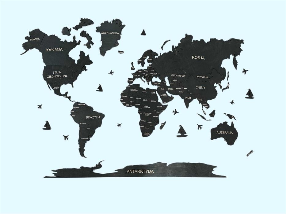 Antarktyda dla Twojej mapy świata wymiar 150x90cm w kolorze czarny mat