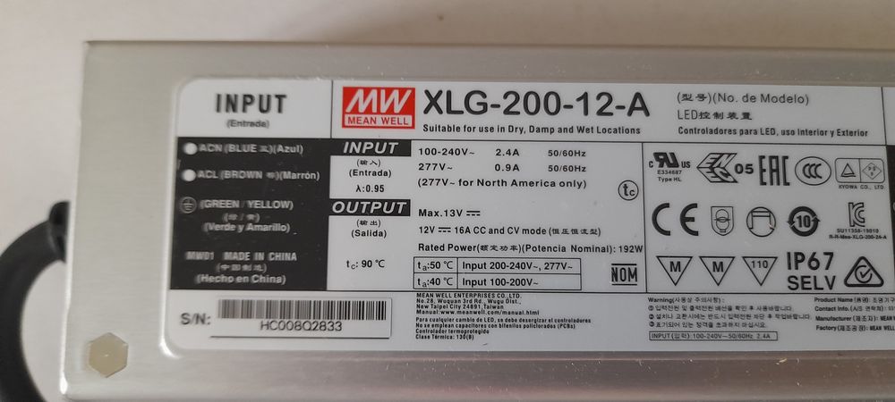 Блок питания, новый, Mean Well XLG-200-12-A