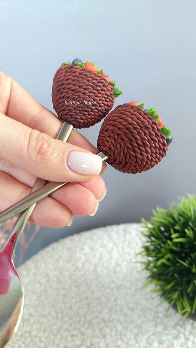 Ложка с тортом из полимерной глины, ручная работа,посуда декор