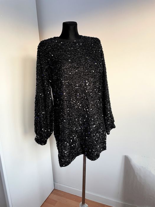 Boohoo cekinowa sukienka mini 42 xl welurowa rochie black