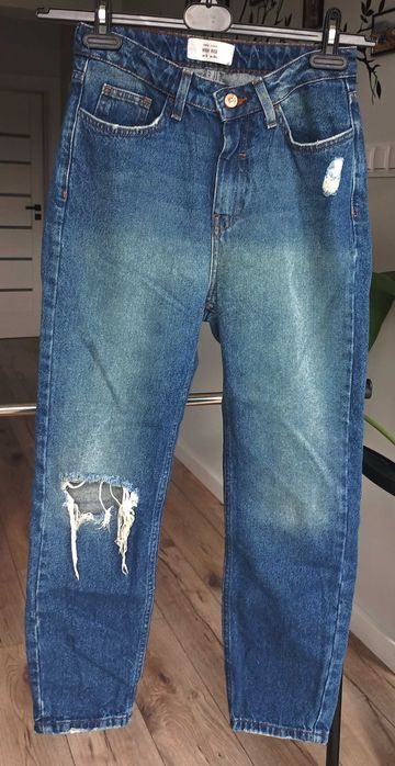 Spodnie jeansowe jeansy z dziurą New Look 34 XS High Rise