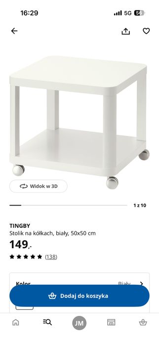 Stolik biały na kółkach Tingby Ikea