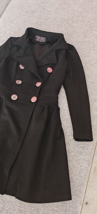 r.XS (r. 158) Płaszcz czarny elastyczny elegancki wiosenny