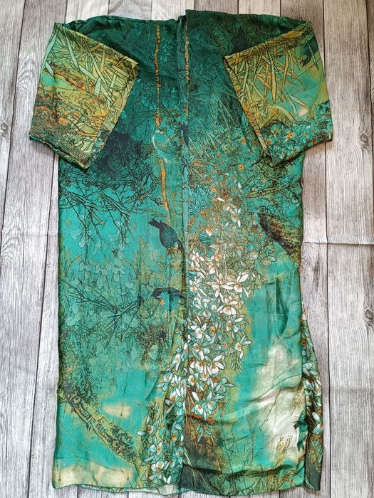Piękne szmaragdowe kimono orientalne Bali boho etno silk