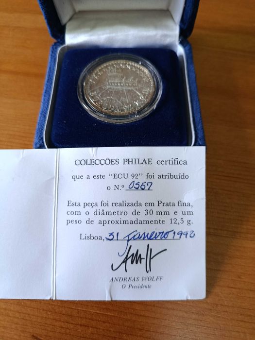 Moeda ECU de 92 em prata fina com certificado de autenticidade