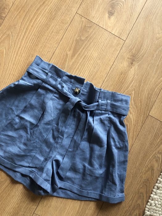 Niebieskie szorty wysoki stan primark boho wizane