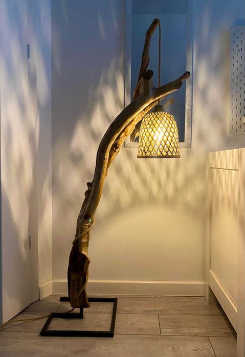 Lampa stojaca, podlogowa, drewniana, handmade, loft