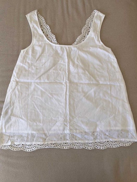 top/ blusa branca com alças bordado frances