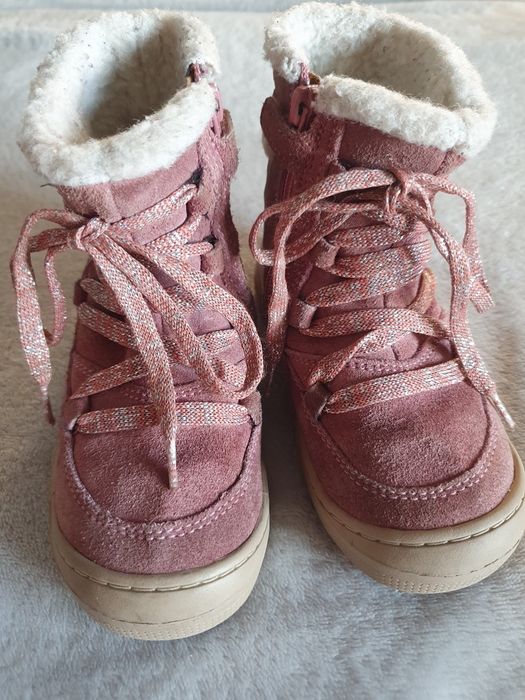 Śniegowce kozaki zimowe skórzane ocieplone wełną Geox Respira róż r.24