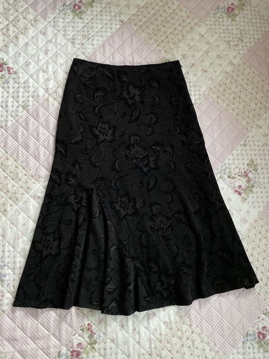 Czarna długa maxi spódnica w kwiaty M 38 L 40 vintage alternative