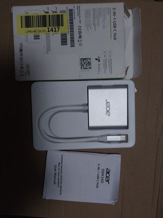 Адаптер Acer ODK3A0 USB Type-C 4K, HDMI, USB 3.0 White (R3752)