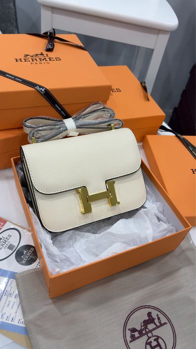 Сумка молочна, біла шкіряна Hermes Constance сумка Ермес Константа сумка Н
