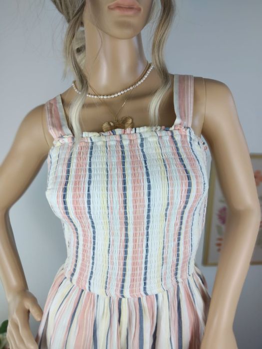 Wiskozowy kombinezon w paski masełko pudrowy letni Szorty top M 38