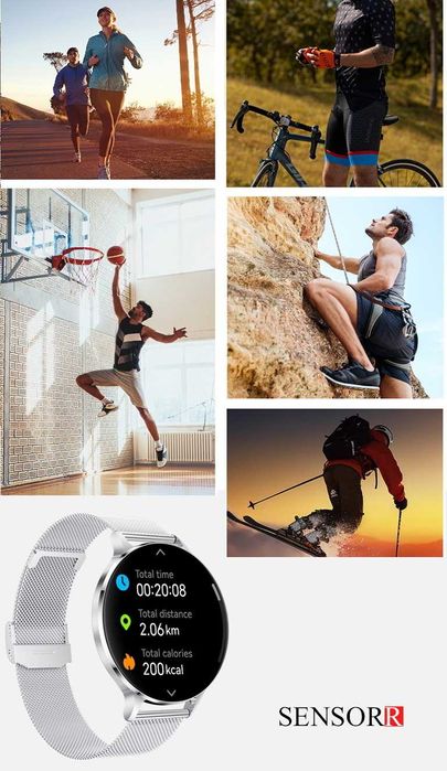 Smartwatch Męski Zegarek Rozmowy Pulsometr Sen Kroki 3 Paski Cienki