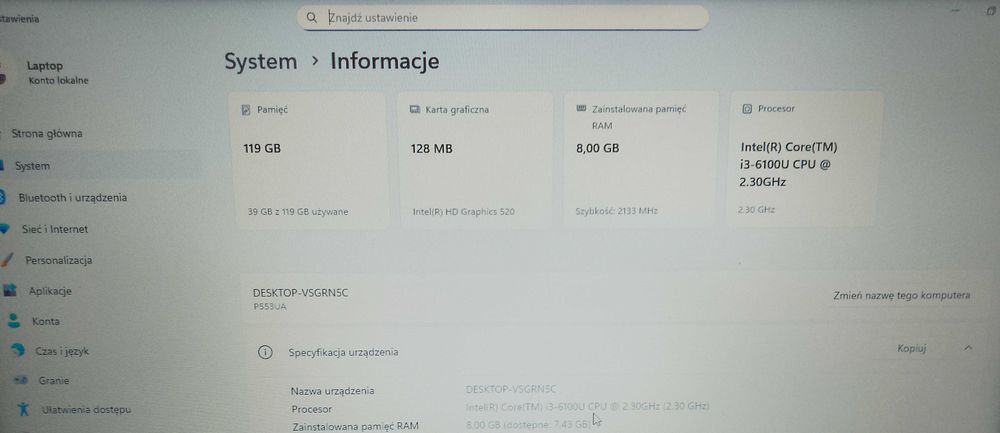 Laptop ASUS I3 6100U | Ram 8GB  |SSD 128GB | bateria 10 godz WIN11
