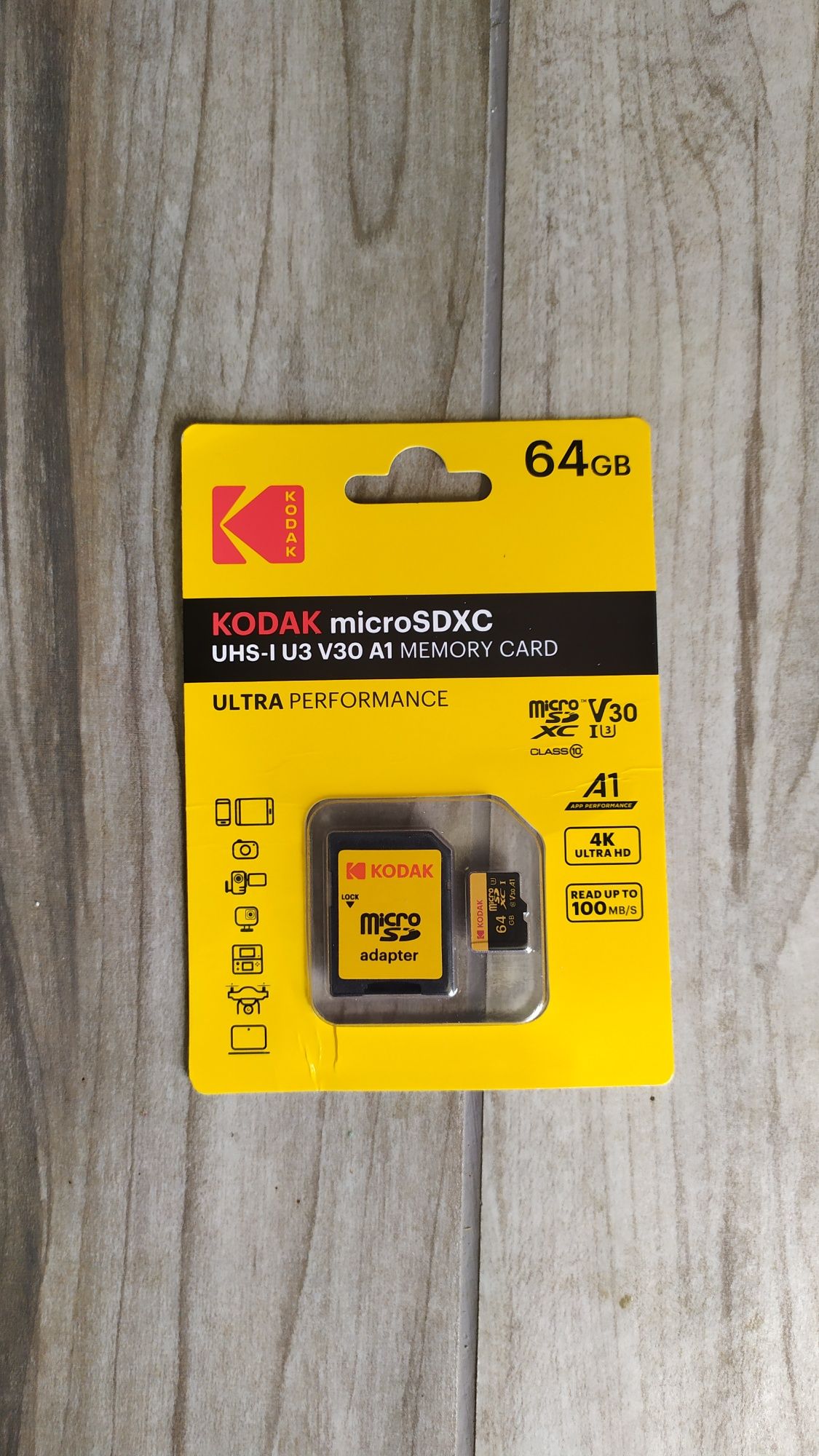 Карта памяти 64 Гб Kodak MicroSD скоростная 4K в телефон камеру и т.п ...