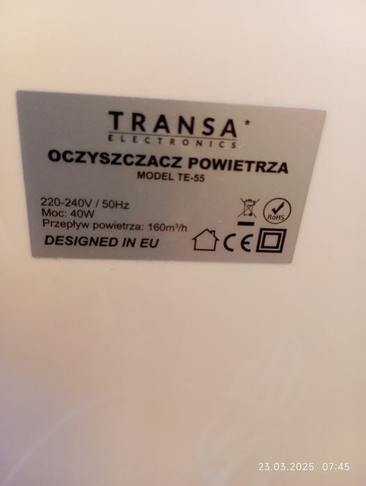 Oczyszczacz powietrza TRANSA z jonizacją