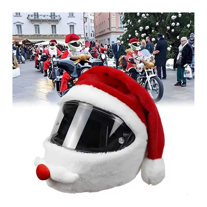 Gorro de Pai Natal com Barba para Capacete de Mota - Tamanho Único