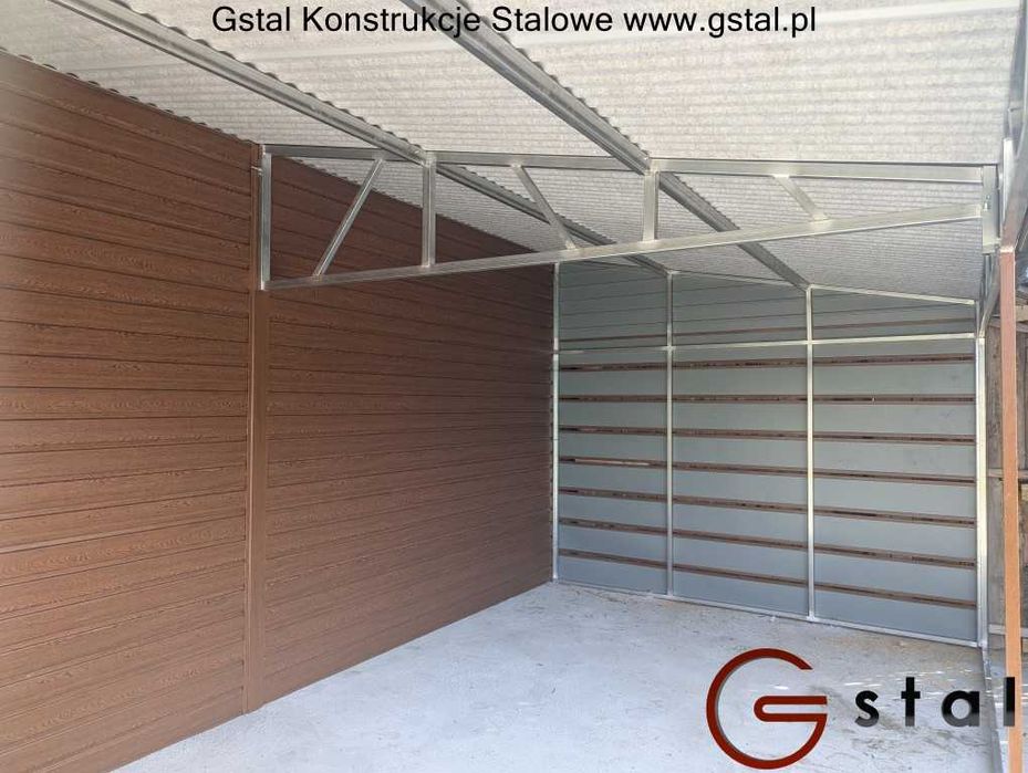 garaż z wiatą 9x6 drewutnia panele ażurowe (garaż 6x6 wiata 3x6)