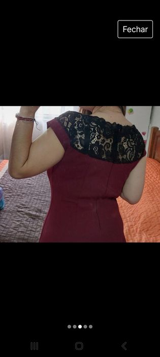 Vestido curto bordô renda preta tamanho S/M