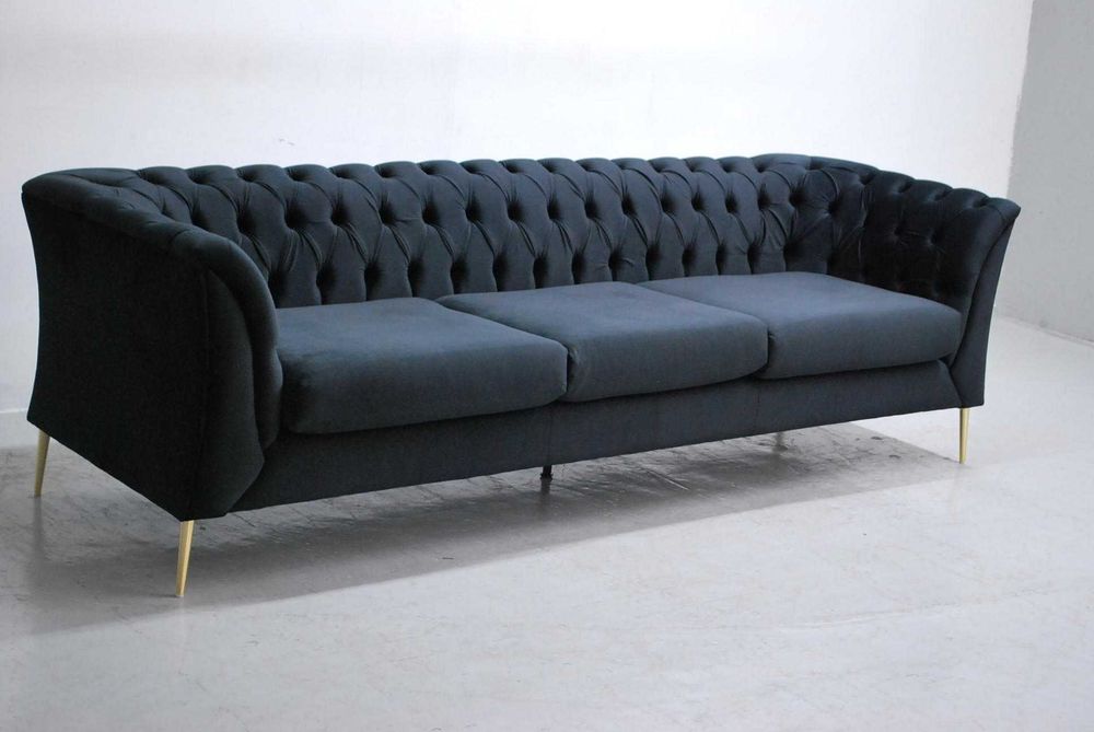 SBJ DESIGN WIELKA SOFA 3 kanapa czarny welur złote nogi zestaw