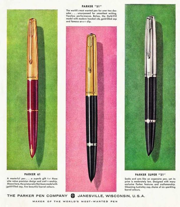 Caneta tinta permanente vácuo - PARKER SUPER "21" - Aprox. 1953/1965