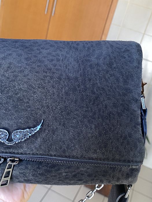 Mala carteira zadig & voltaire rocky camurça leopardo tigresa cinza