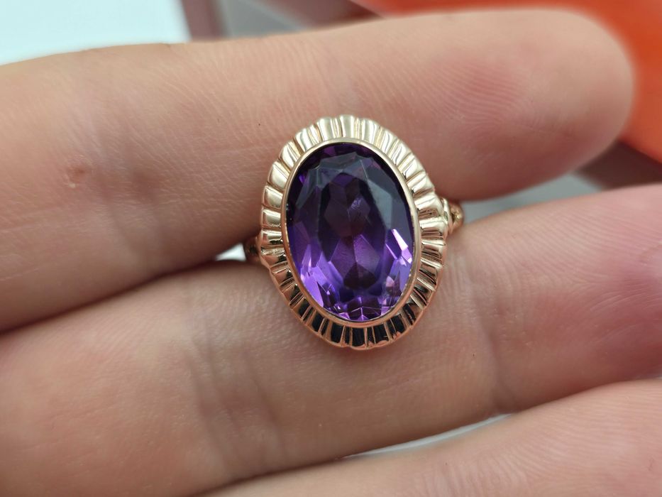Stary złoty pierścionek pr.585 583 Fioletowy kamień |PLUS Lombard