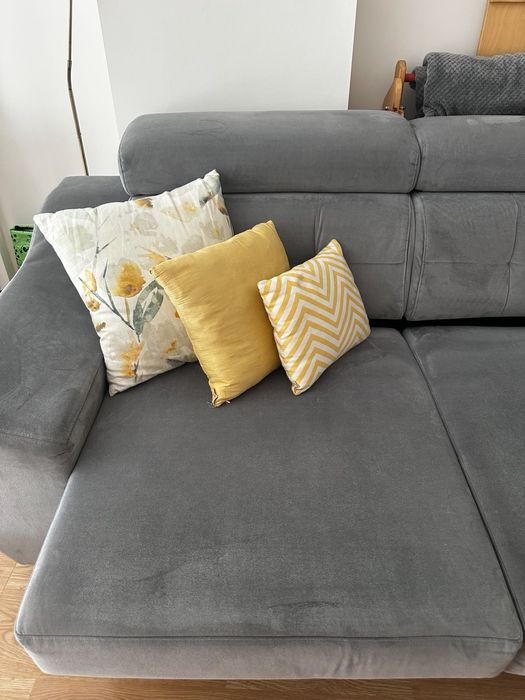 Sofá Chaise Longue Cinzento com Baú e Assentos Extensíveis