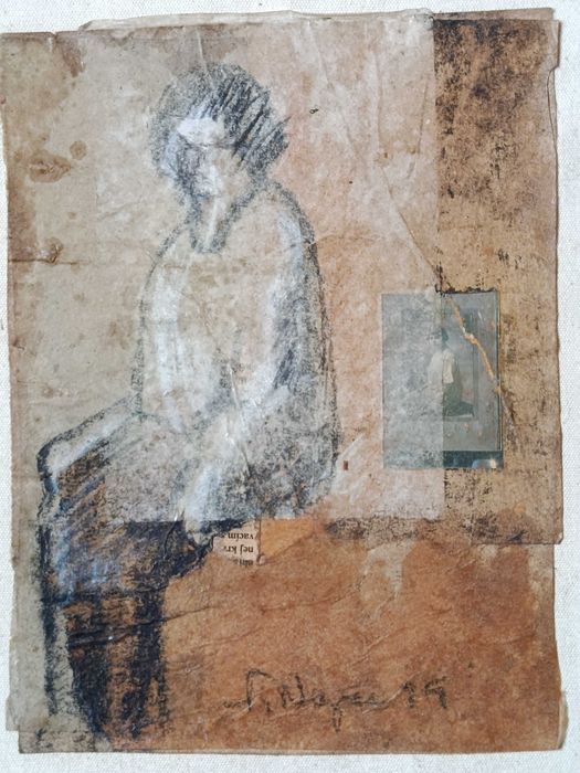 Obra original carvão e colagem sobre tela assinado