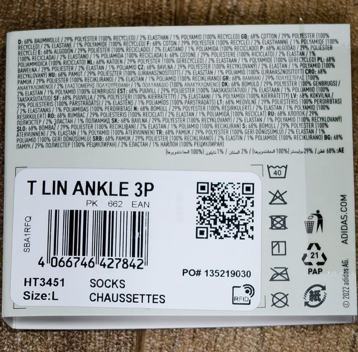 3-Pak Skarpetki Sportowe Adidas Miękkia Bawełna 43-45