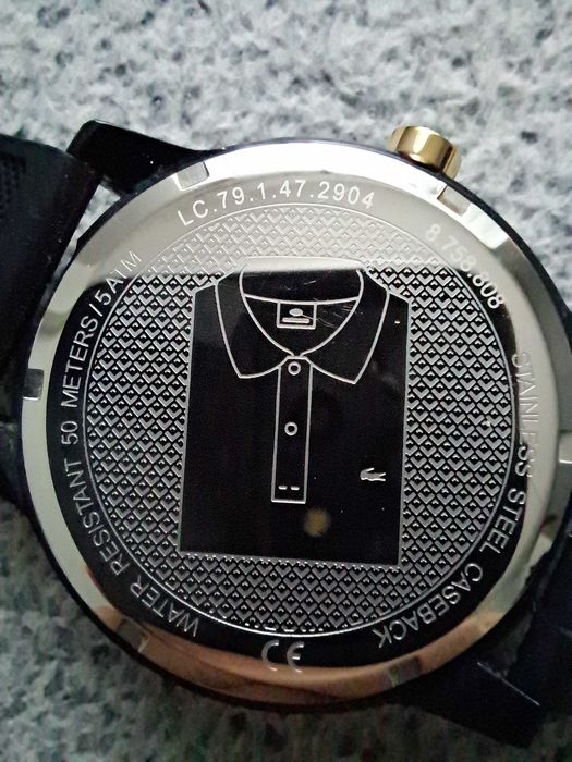 Zegarek Lacoste czarny unisex + złote akcenty (Oryginalne pudełko)