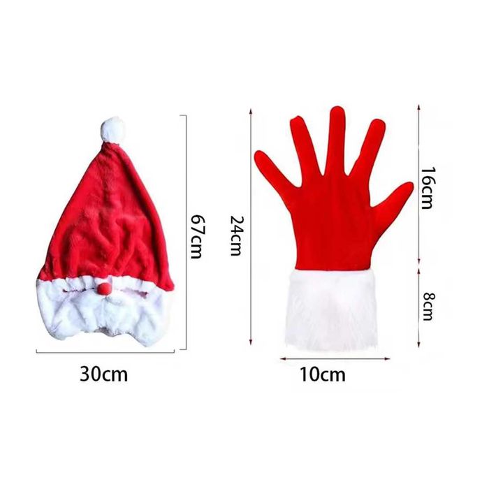 Gorro de Pai Natal com barba capacete tamanho único par de luvas
