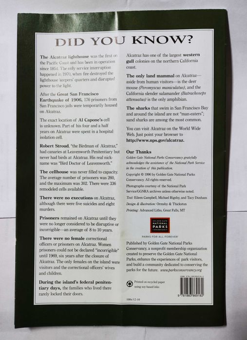 Prisão Alcatraz folhetos turísticos oficiais descoberta e fugas (USA)