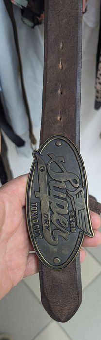 Вінтажний автентичний чоловічий ремінь з пряжкою Superdry Tokyo City Browm та паском з натуральної шкіри