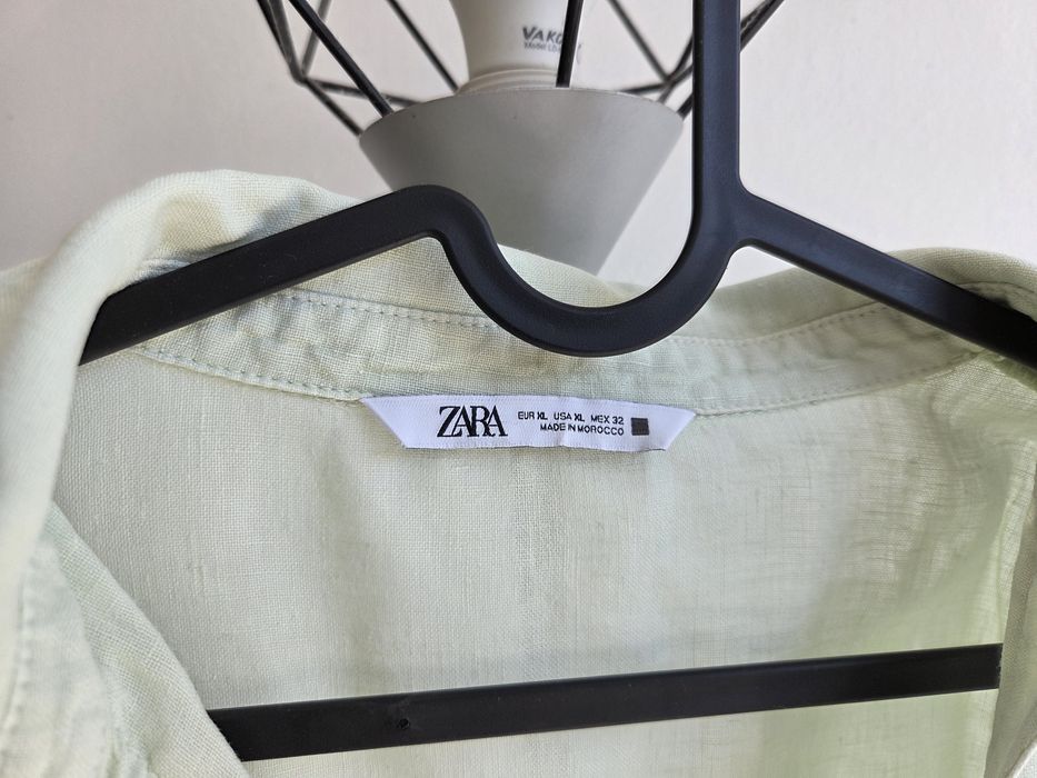 Zara koszula seledynowa 100% len XL