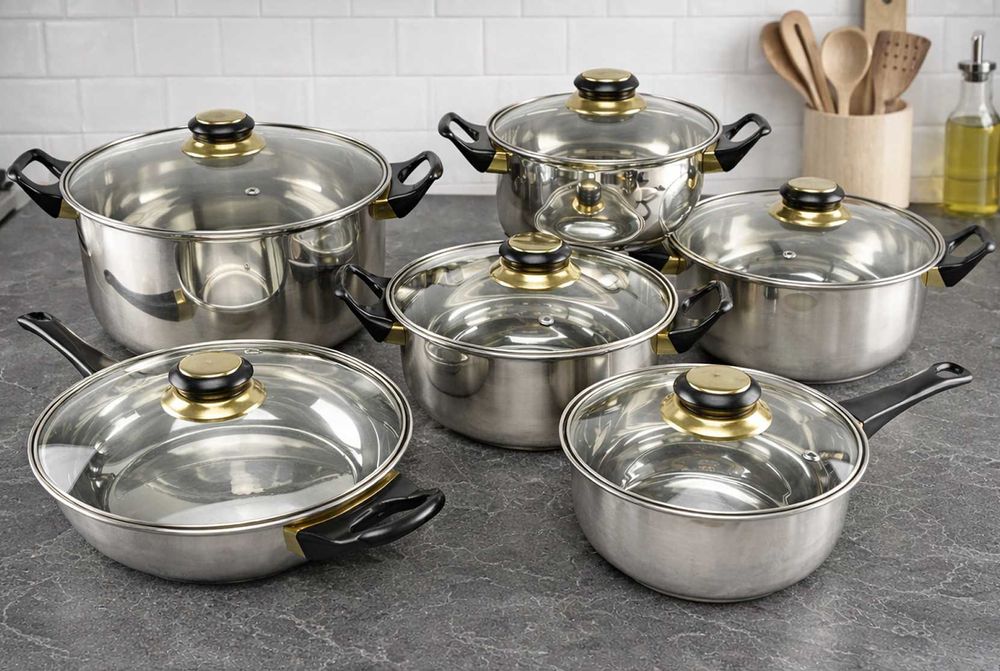 Набір каструль 6 в 1 Набор кастрюль - 12 предметів з нержавіючої сталі