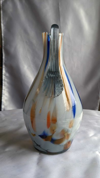 Ваза  гутное стекло, расписная майолика