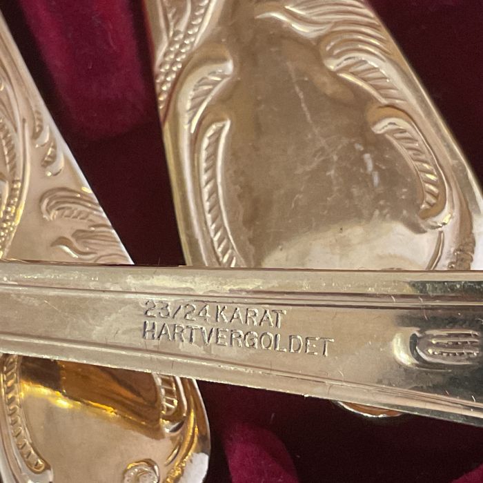 Serviço talher solingen 69 peças banho ouro 23/24 kilates