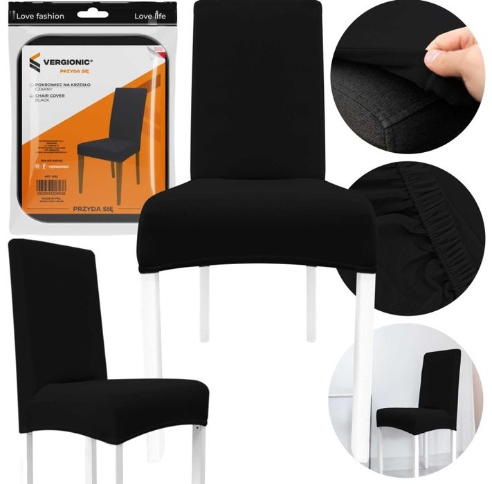 Pokrowiec elastyczny na krzesło czarny 2x
