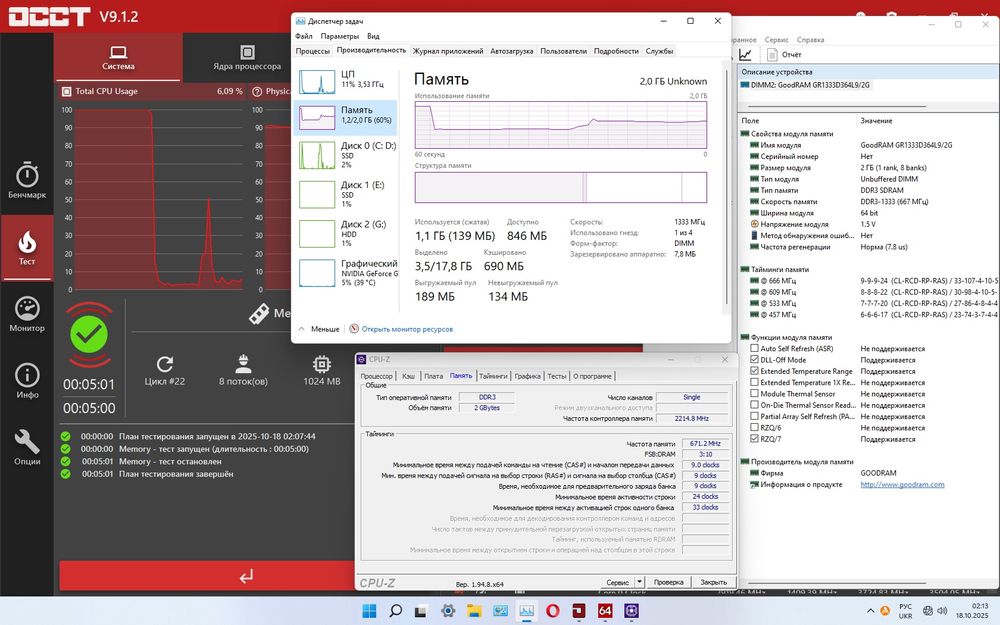 ОЗУ goodram 2GB. DDR3 1333 MHz. 1 планка.