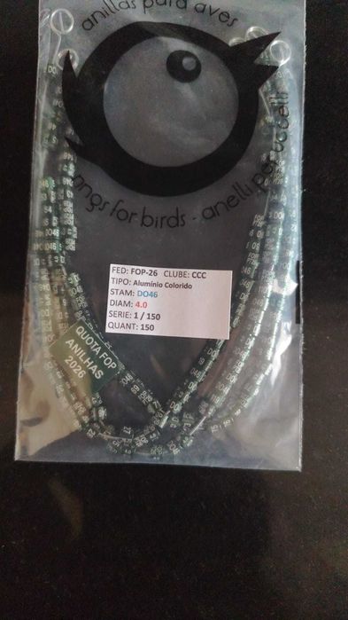 Anilhas para cedência para aves