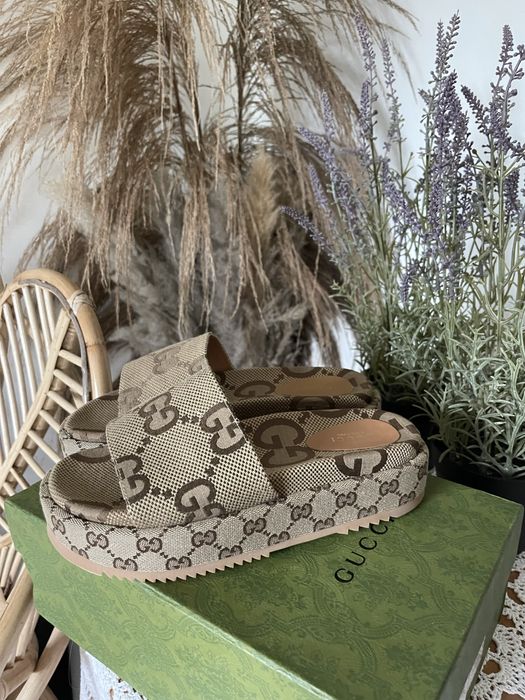 Klapki Gucci canvas maxi platformy 36 buty damskie na lato nowe