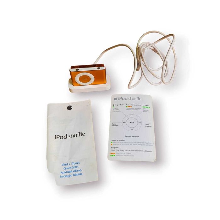 Apple iPod Shuffle 2ª Geração – Laranja (1 GB) com Base Dock Original