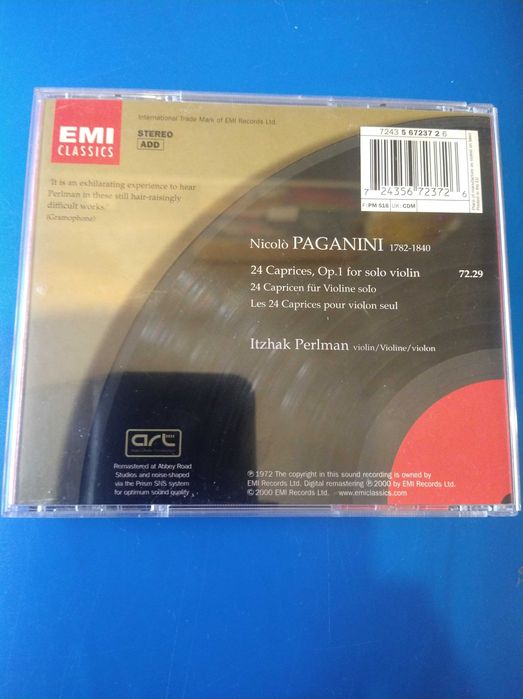 CD Paganini, 24 Caprices, Itzhak Perlman - EMI Great Records of the C.64585392500737121