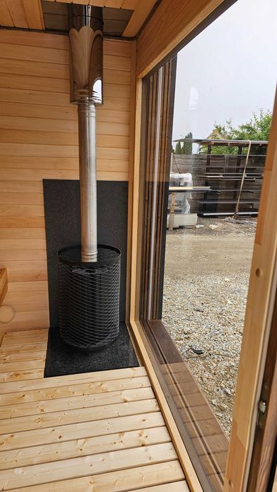 Sauna wolnostojąca ogrodowa AURORA II thermo sosna przedsionek piec opalany drewnem