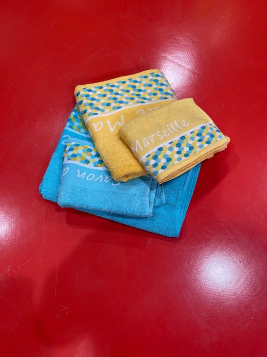 Conjunto de 4 toalhas de banho, amarelas e azuis, 100% algodão