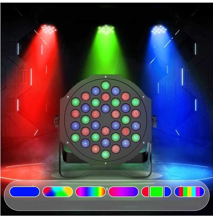 8x Lampa dyskotekowa sceniczna DMX512, 36 diod LED, RGB pilot Zestaw