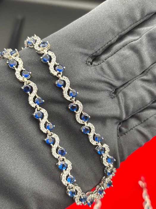 Komplet srebrnej biżuterii z szafirami próba 925 Ekskluzywny 48,14 g